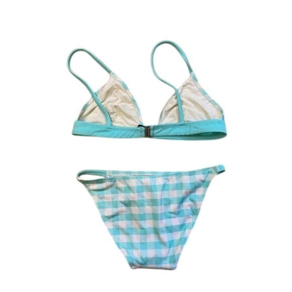 Solid and Striped The Morgan Bikini Set in Aqua Gingham Pattern XS/S - Picture 2 of 4